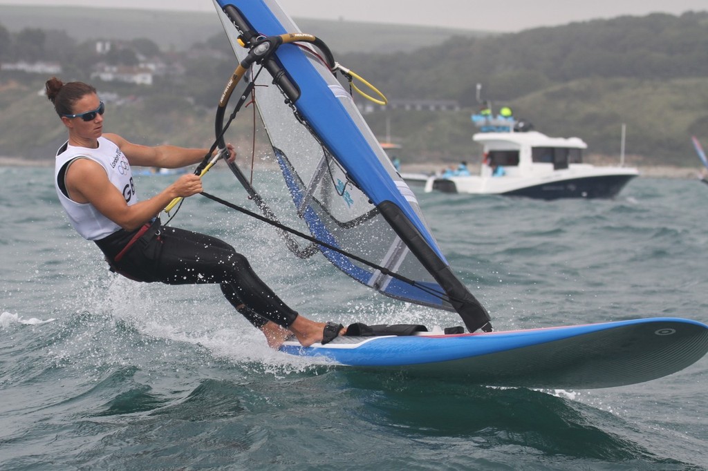 July 31, 2012  Womens Windsurfer - Bryony Shaw GBR makes  a prestart adjustment © Richard Gladwell www.photosport.co.nz